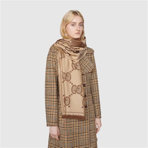 gucci bee scarf wool|GG wool jacquard scarf in beige and brown .